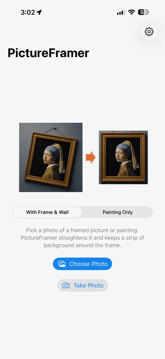 Start screen with the Take Photo button below Choose Photo