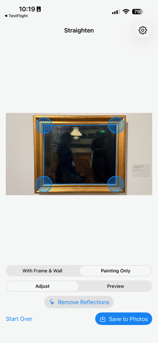 Editor in Painting Only mode: corner handles hug the painting inside the frame and the margin control is gone
