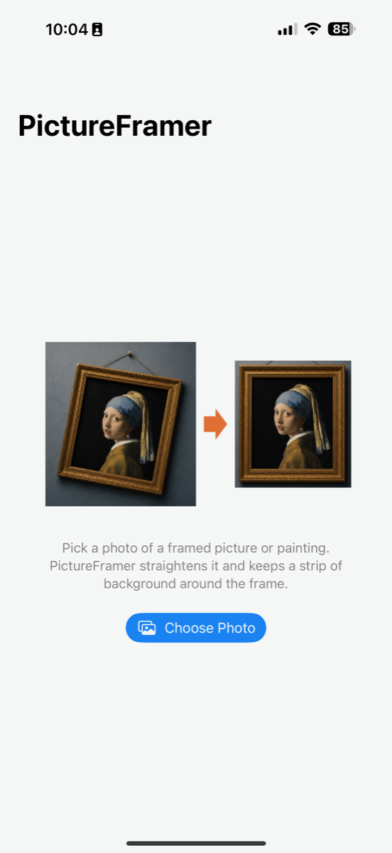 Welcome screen with Choose Photo button