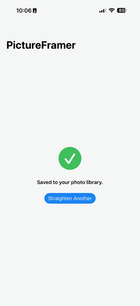 Confirmation screen: saved to your photo library